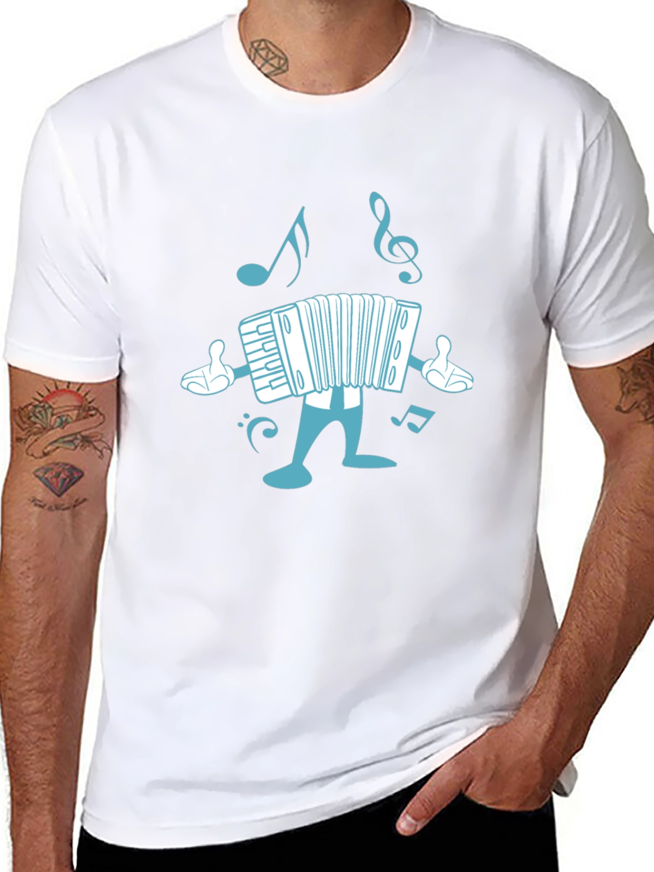 Accordion Cartoon Black T-Shirt