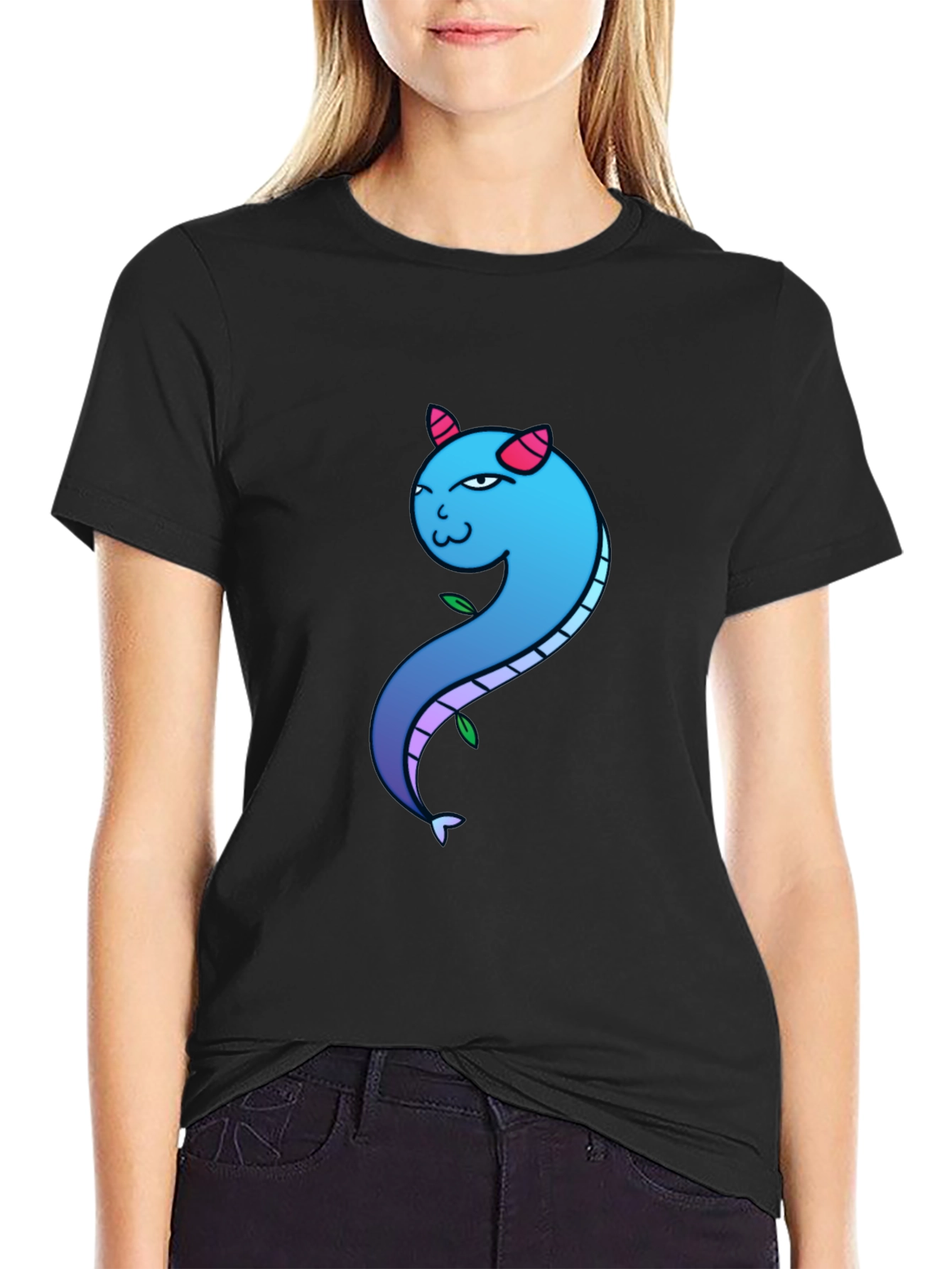 Blue Gradient Dragon Graphic Tee - Mens Black T-Shirt