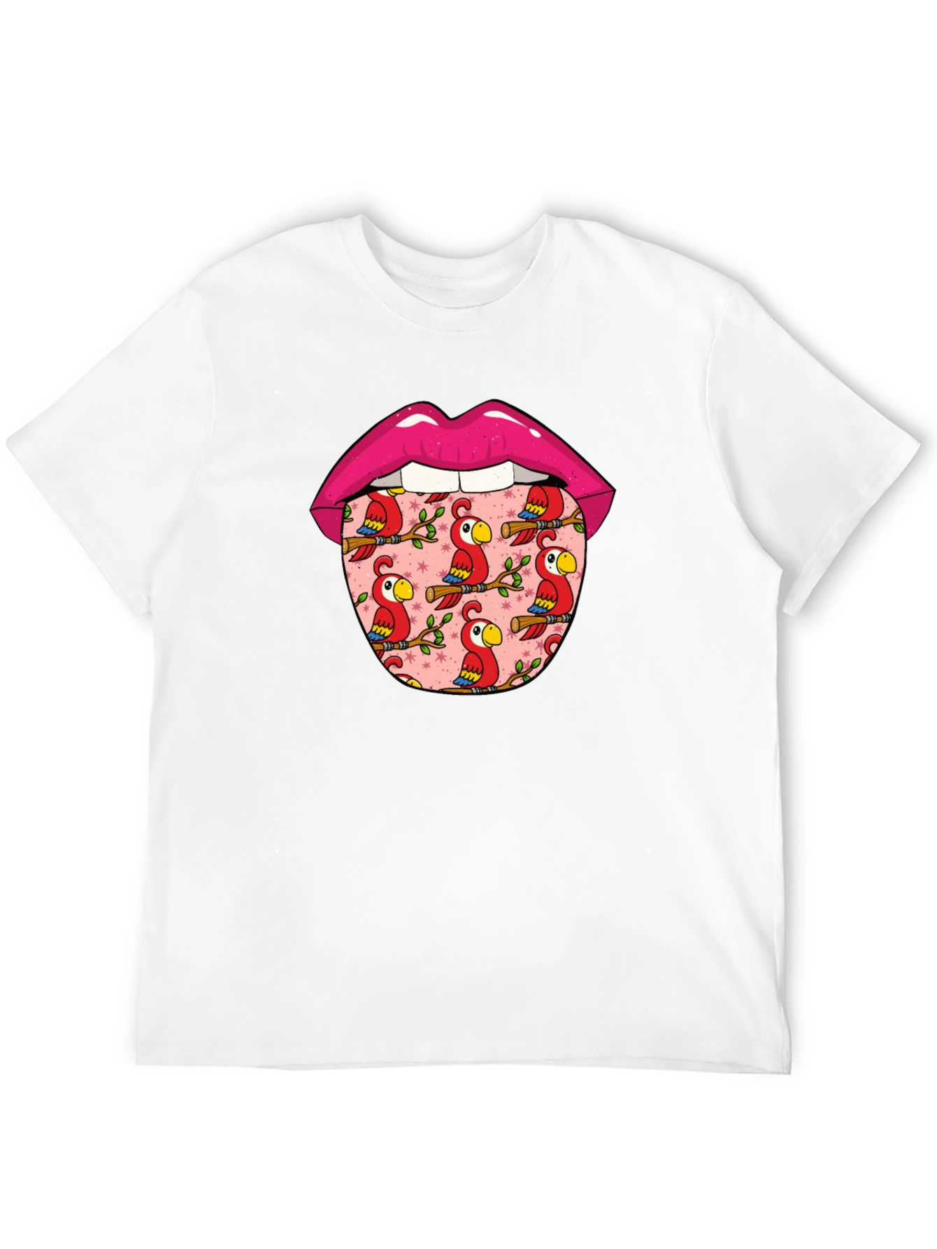 Lips with Parrots Graphic Tee - Unique Design