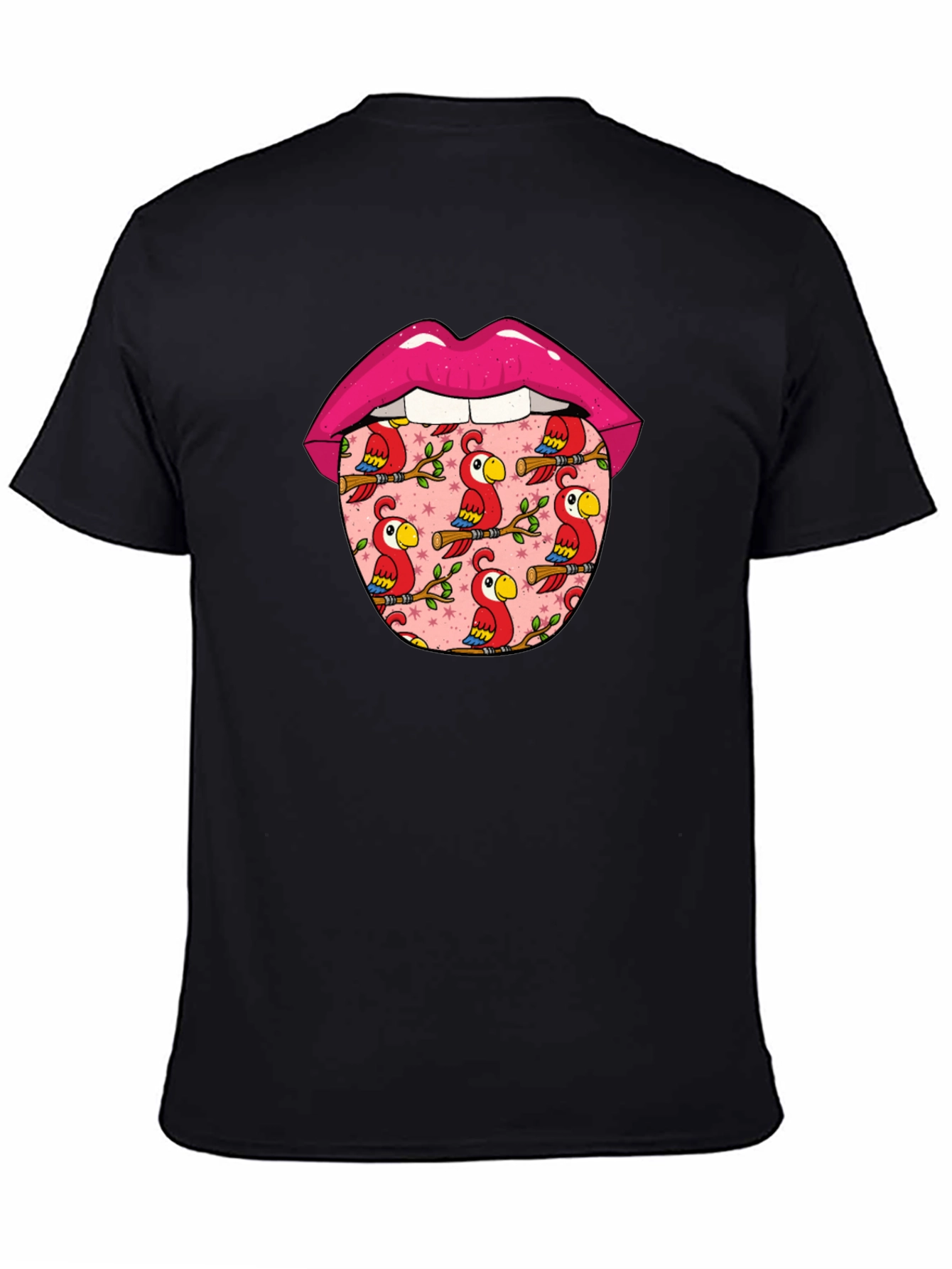Lips with Parrots Graphic Tee - Unique Design