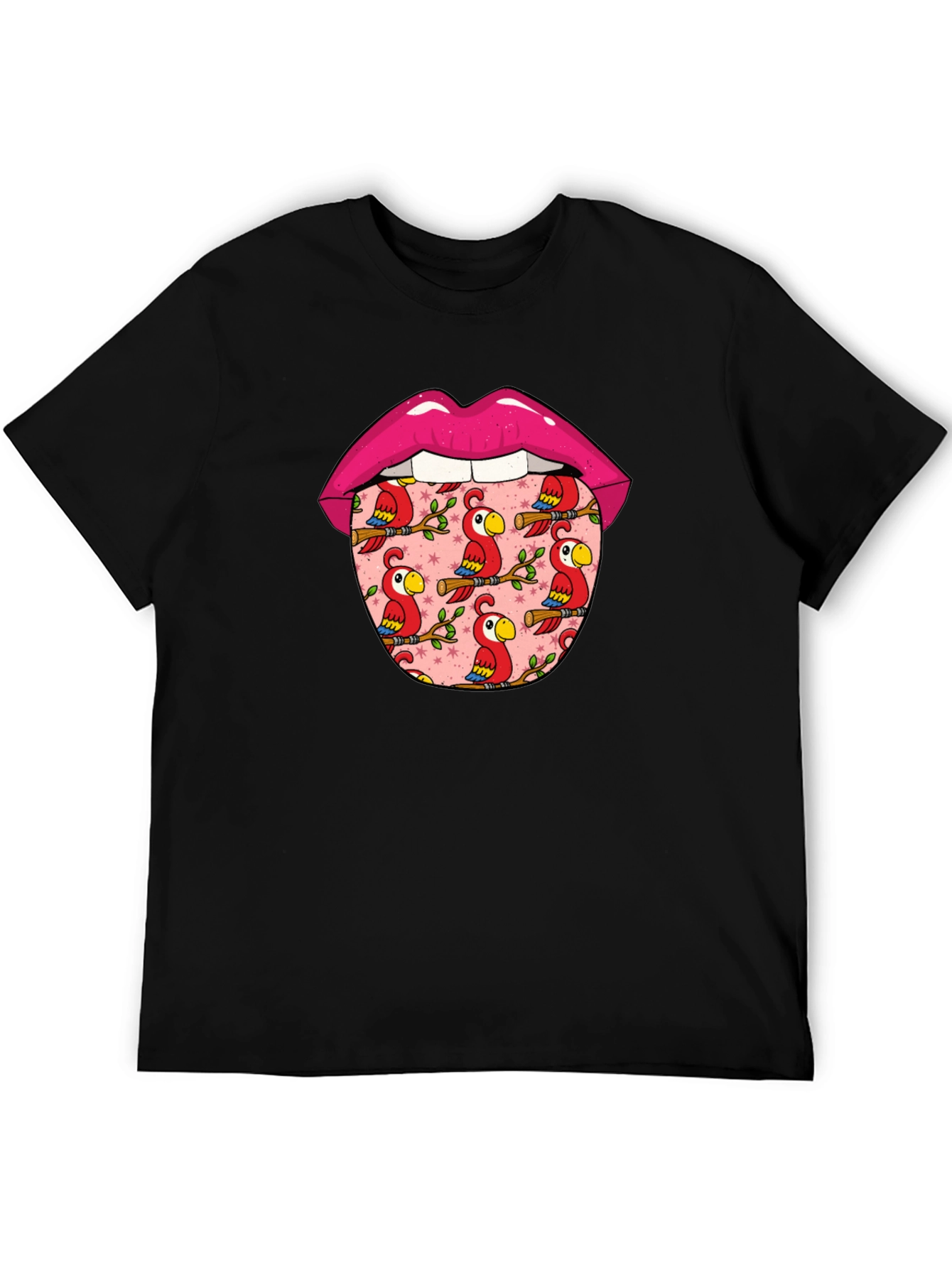 Lips with Parrots Graphic Tee - Unique Design