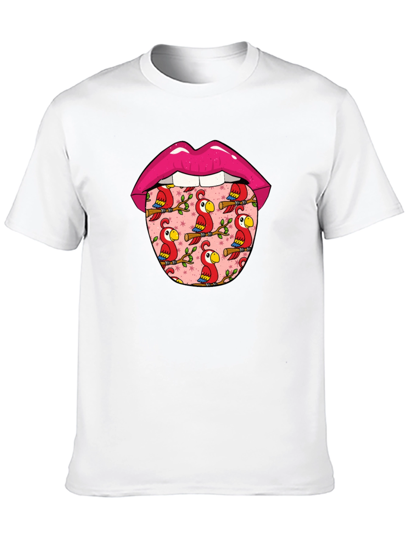 Lips with Parrots Graphic Tee - Unique Design