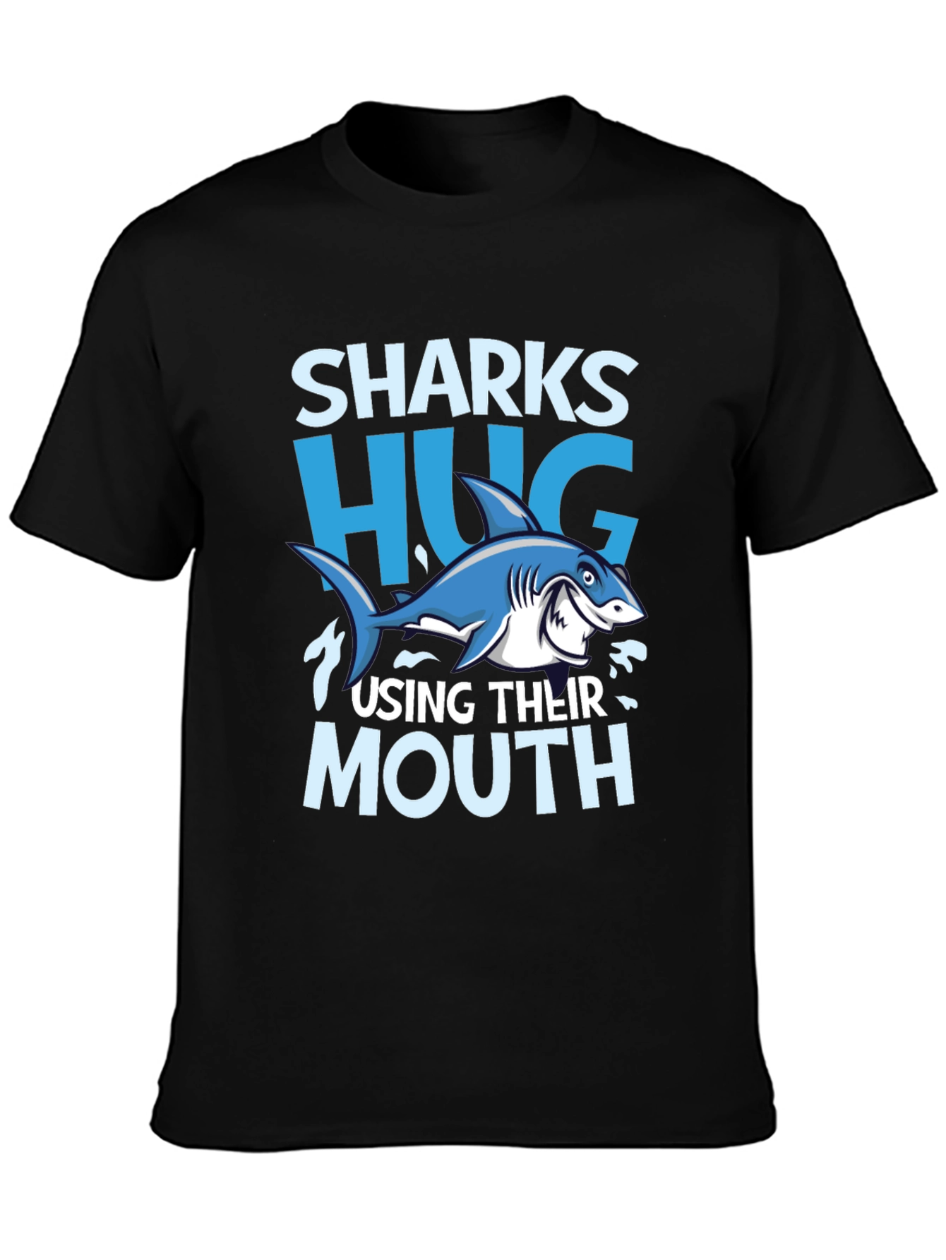 Funny Sharks Hug with Mouth Black T-Shirt