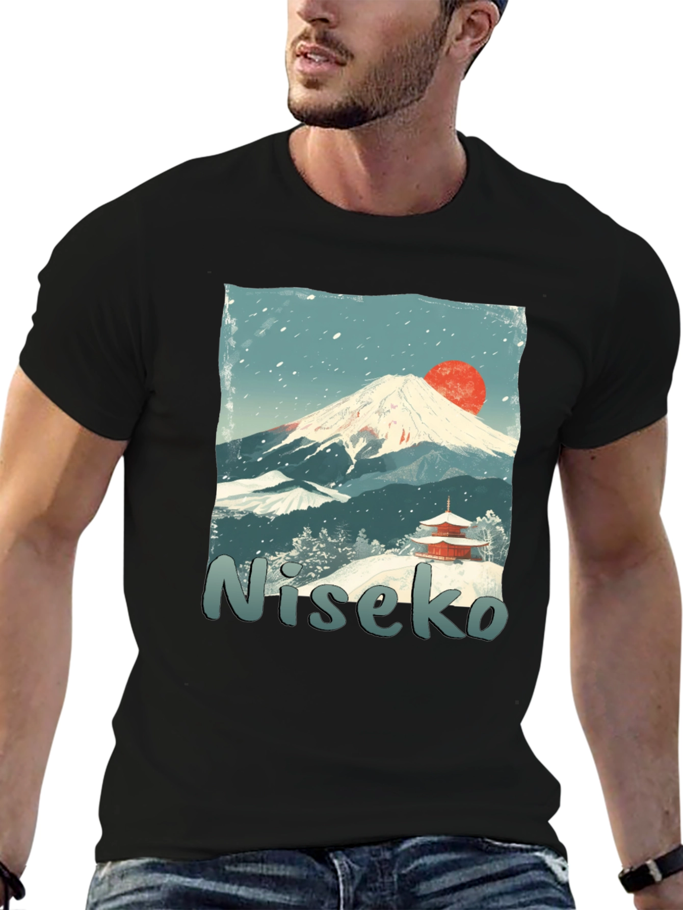 Niseko Japan T-Shirt: Mountain & Temple Graphic Tee