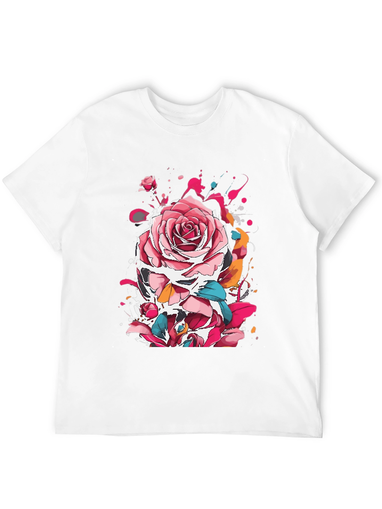 Rose Ink Splatter Graphic Black T-Shirt