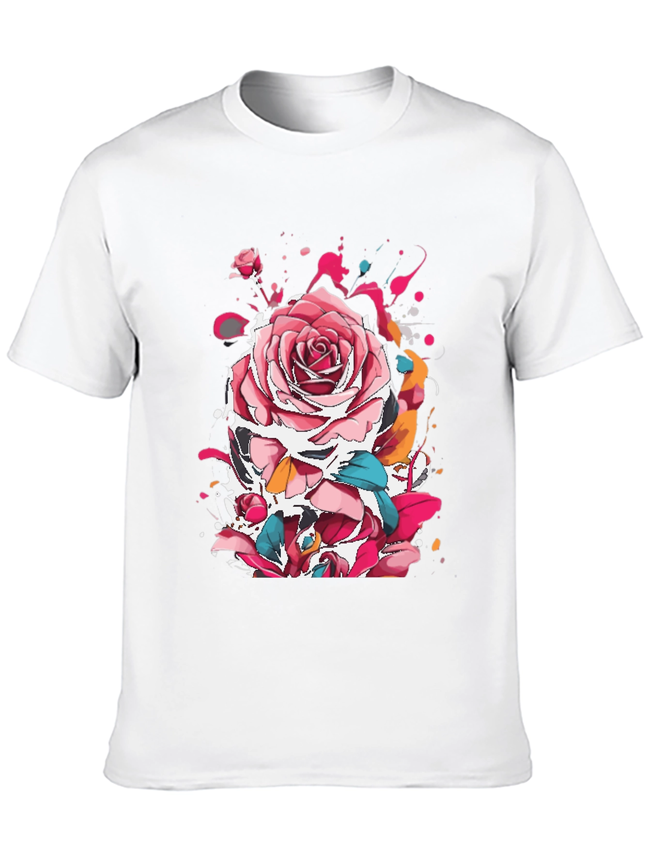 Rose Ink Splatter Graphic Black T-Shirt