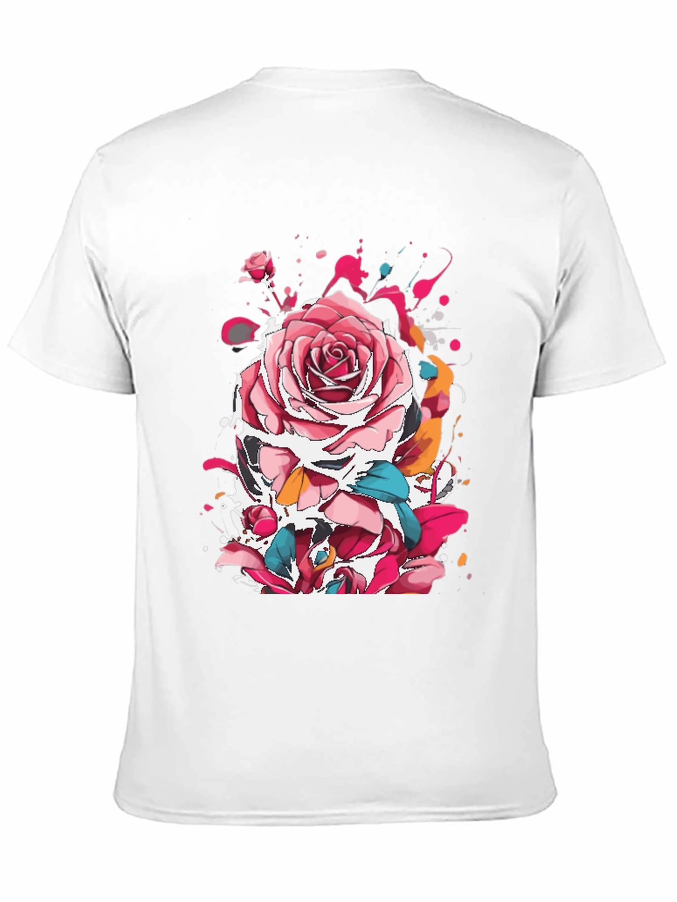 Rose Ink Splatter Graphic Black T-Shirt