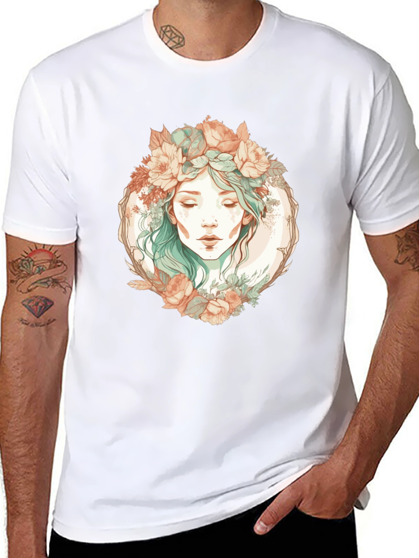 Floral Goddess Graphic Black T-Shirt