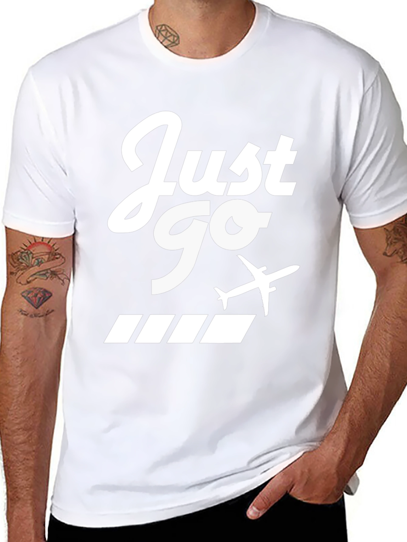 Just Go Airplane Graphic Tee - Black Cotton T-Shirt