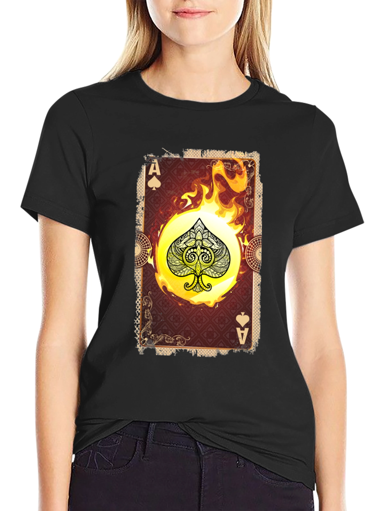 Ace of Spades Graphic T-Shirt - Burning Card Design