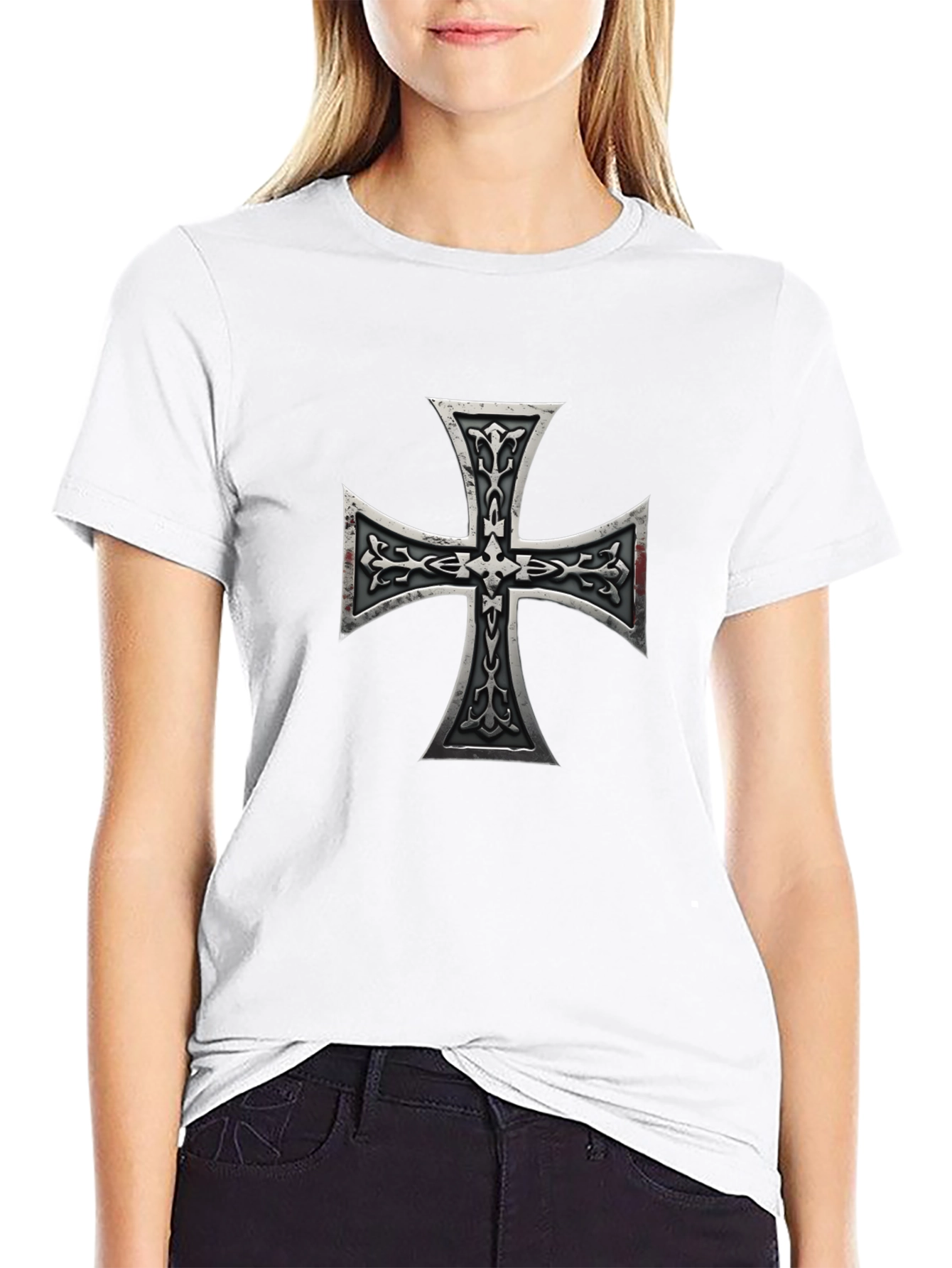 Iron Cross Graphic Print Black T-Shirt