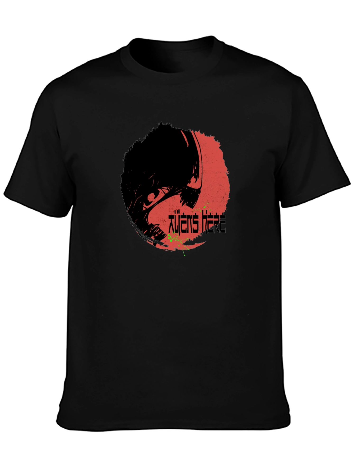 Aliens Here Graphic T-Shirt - Black Cotton Tee