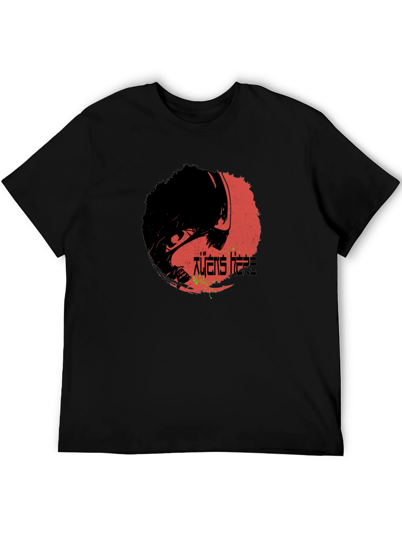 Aliens Here Graphic T-Shirt - Black Cotton Tee