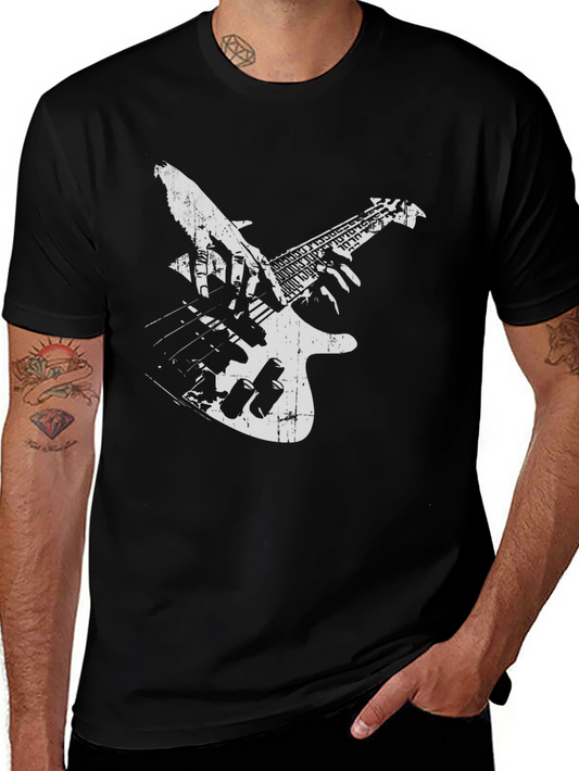 Guitar Player Graphic Tee - Black Cotton T-Shirt