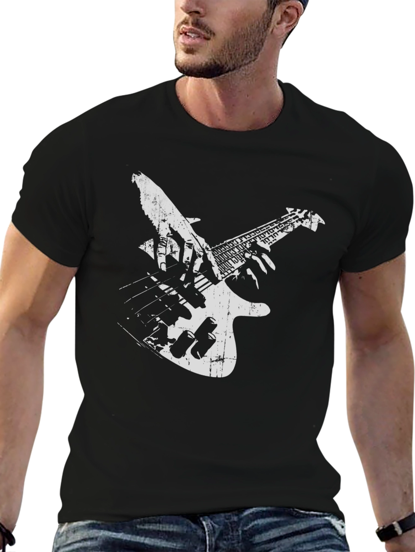 Guitar Player Graphic Tee - Black Cotton T-Shirt