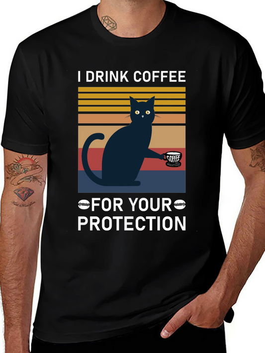 Funny Cat Coffee T-Shirt - For Your Protection