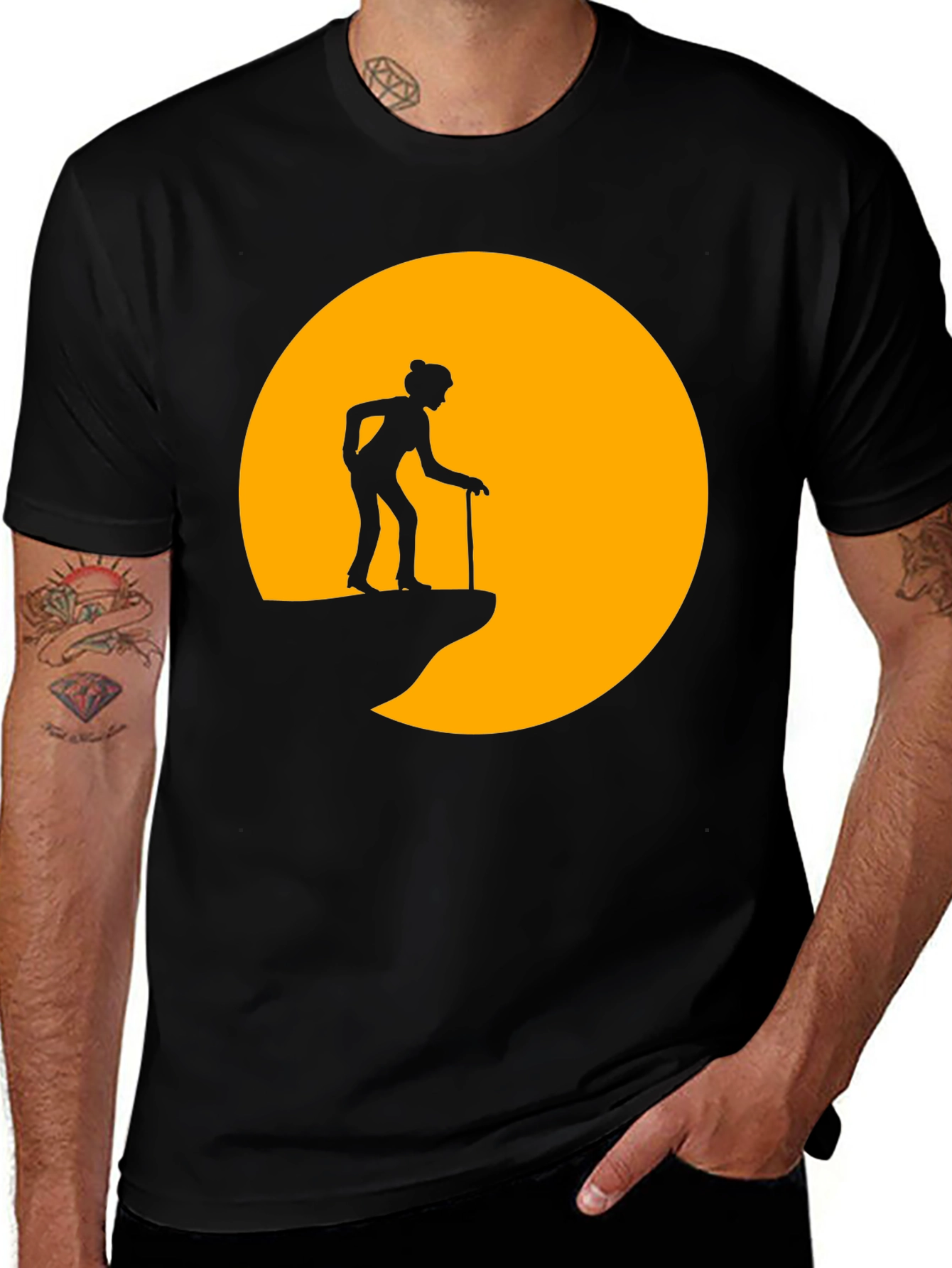 Silhouette Old Lady on a Cliff T-Shirt