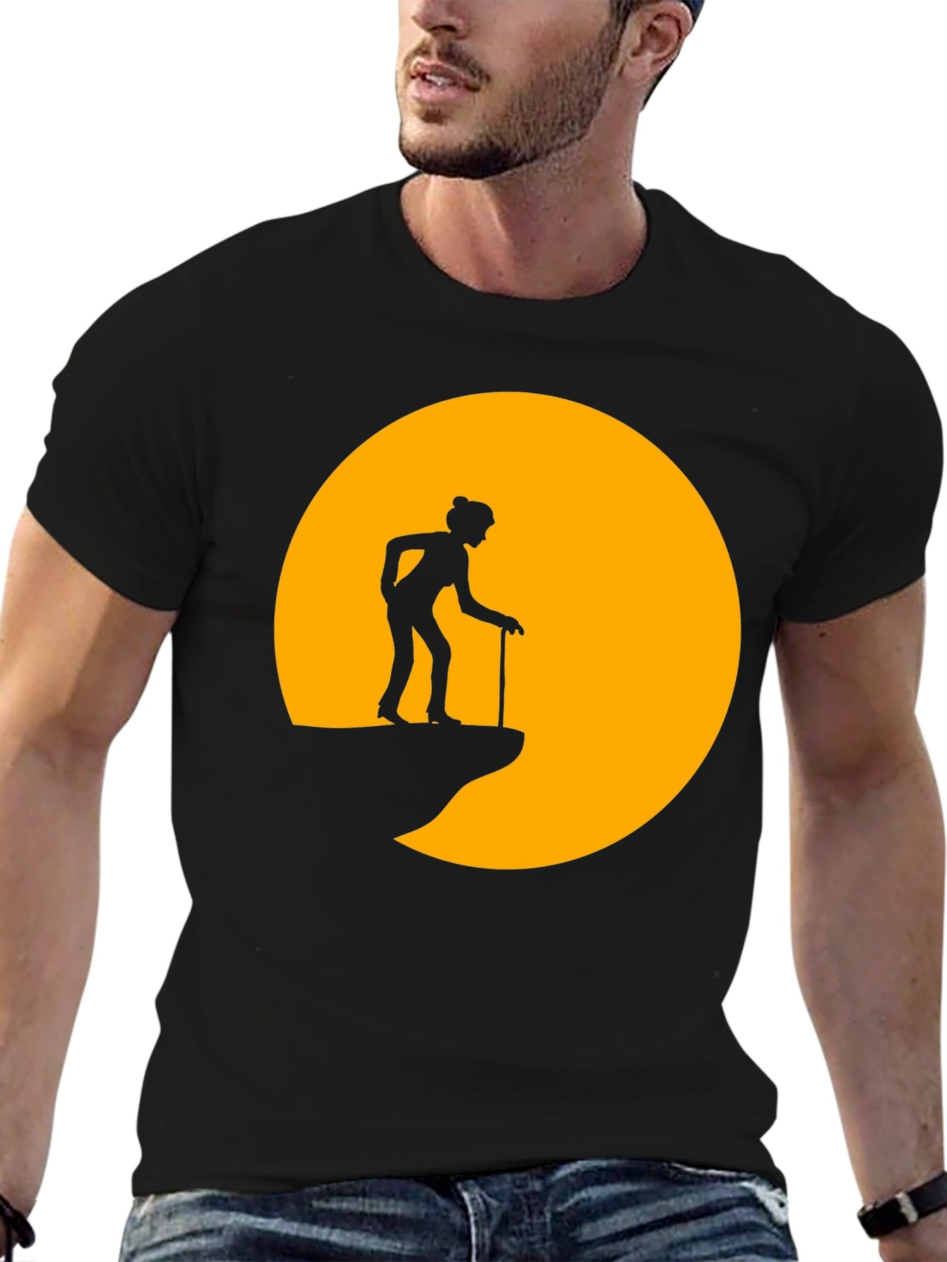 Silhouette Old Lady on a Cliff T-Shirt