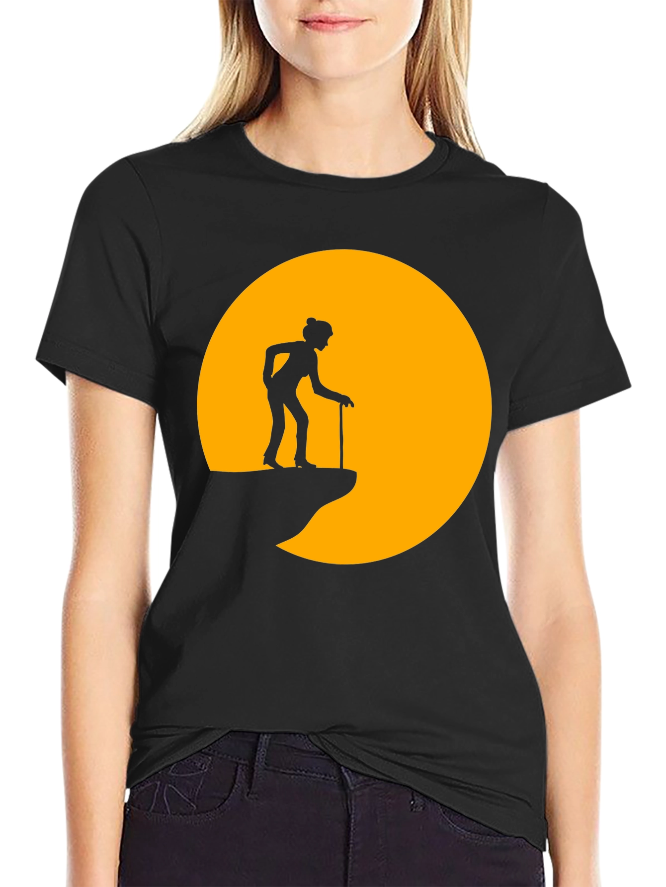 Silhouette Old Lady on a Cliff T-Shirt