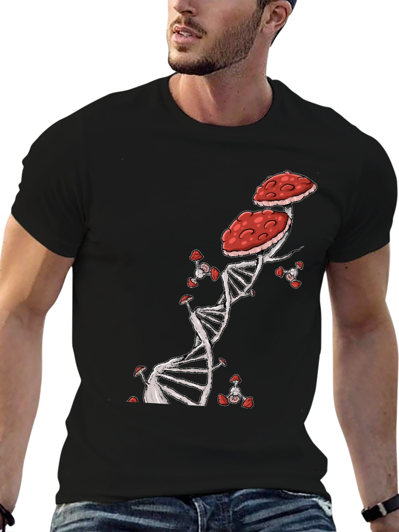 Mushroom DNA T-Shirt - Nature & Science Fusion