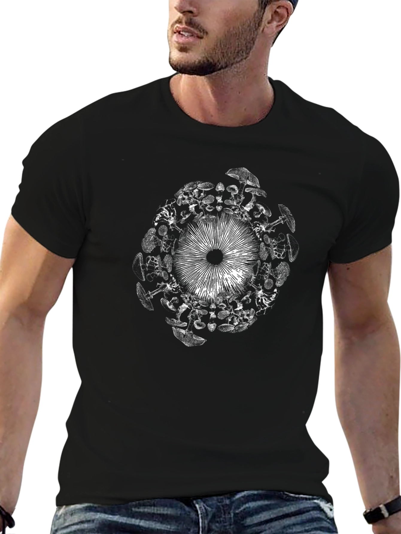 Mushroom Circle Graphic Black T-Shirt