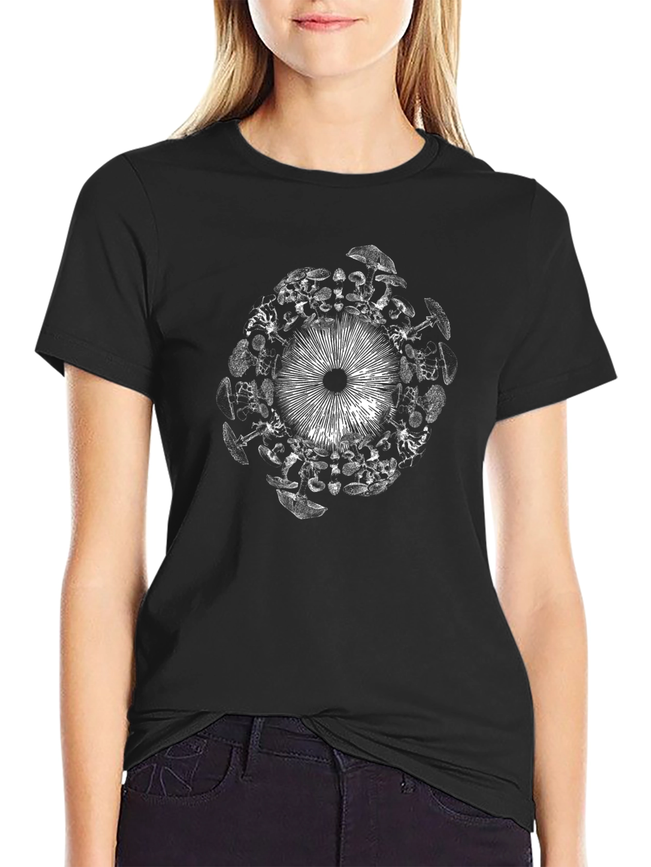 Mushroom Circle Graphic Black T-Shirt