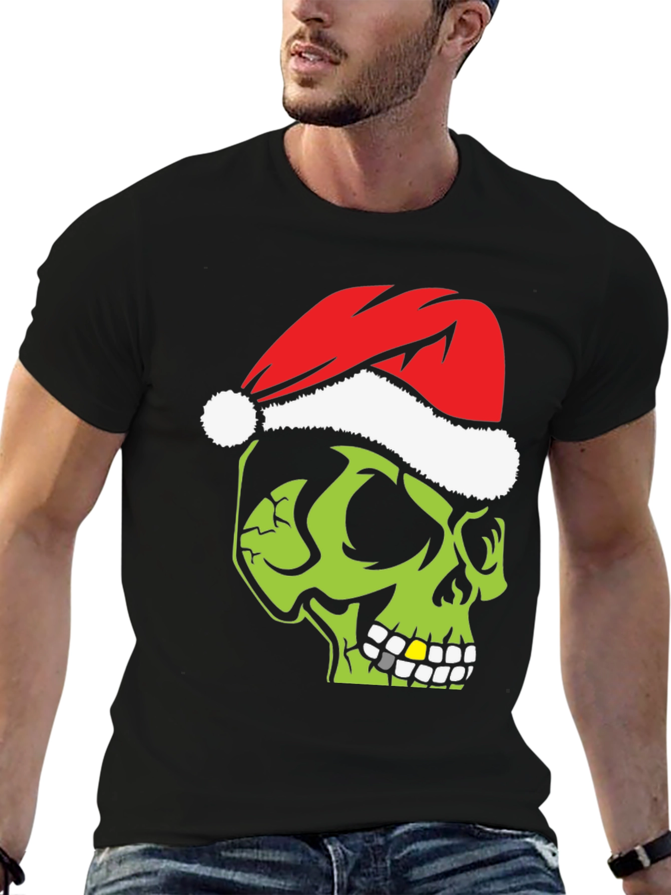 Grinch Skull Christmas T-Shirt - Holiday Humor