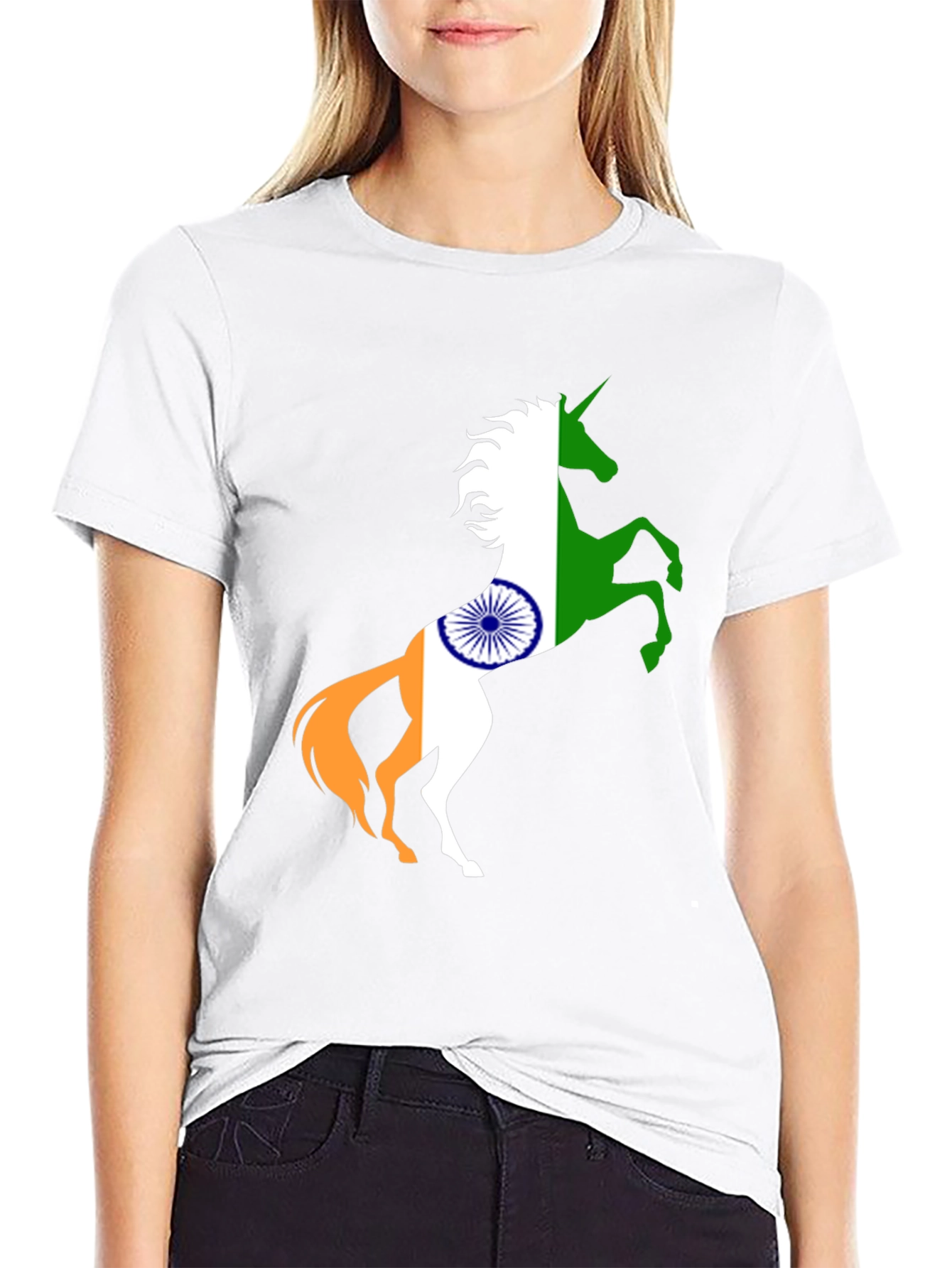 Indian Flag Unicorn Black T-Shirt