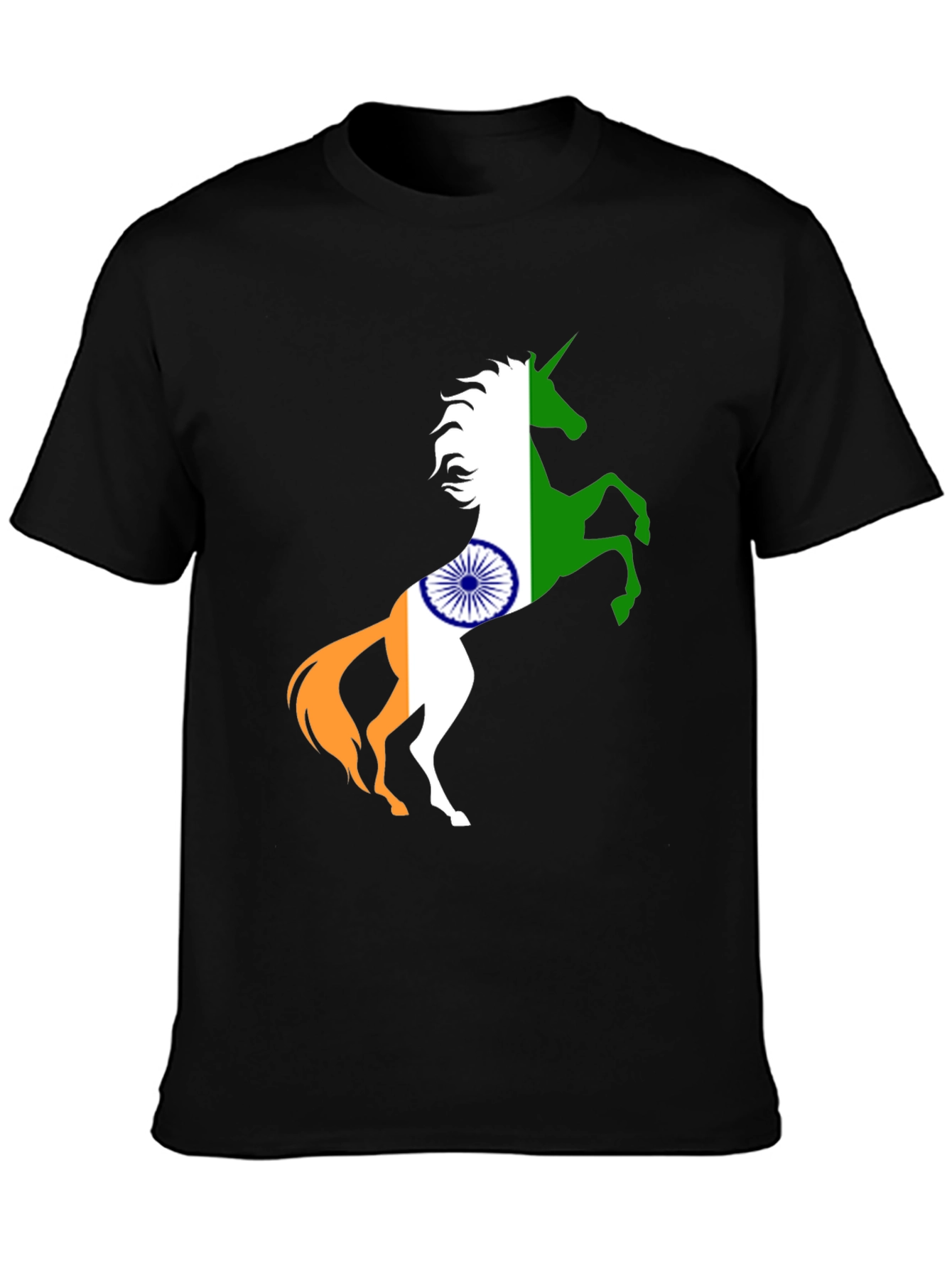 Indian Flag Unicorn Black T-Shirt