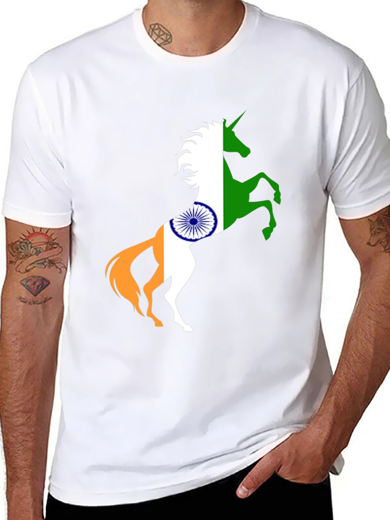 Indian Flag Unicorn Black T-Shirt