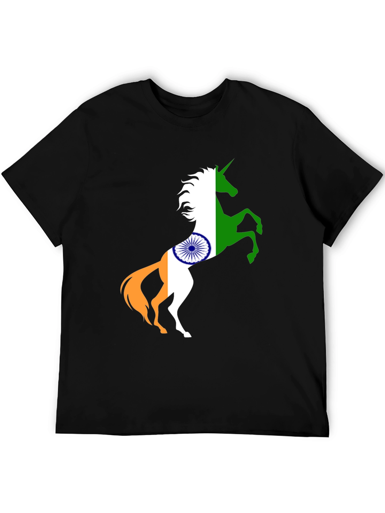 Indian Flag Unicorn Black T-Shirt