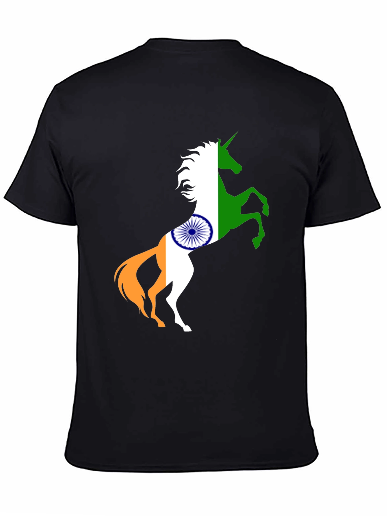 Indian Flag Unicorn Black T-Shirt