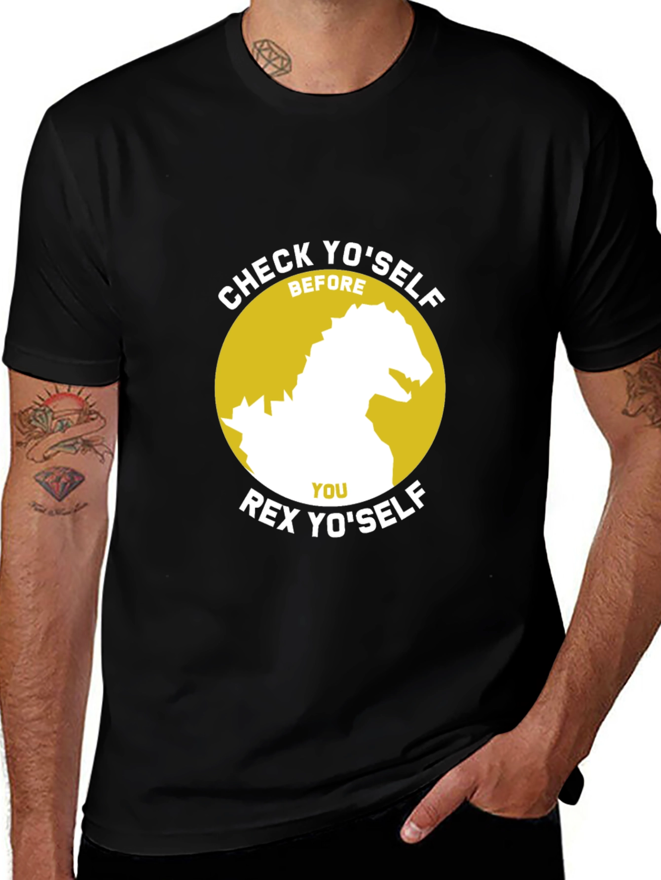 Check Yoself Rex Yoself Black T-Shirt