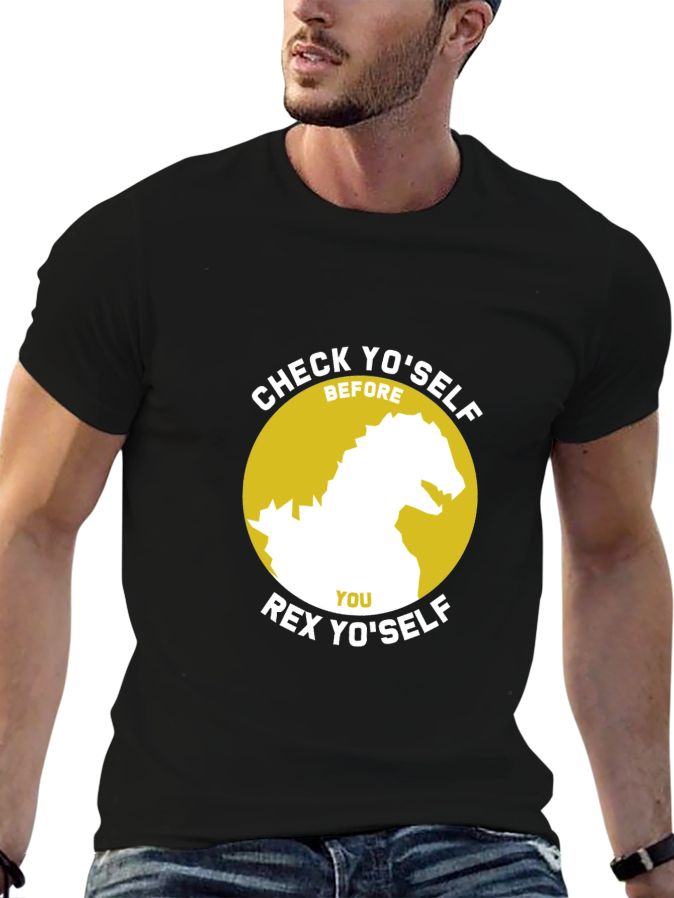 Check Yoself Rex Yoself Black T-Shirt
