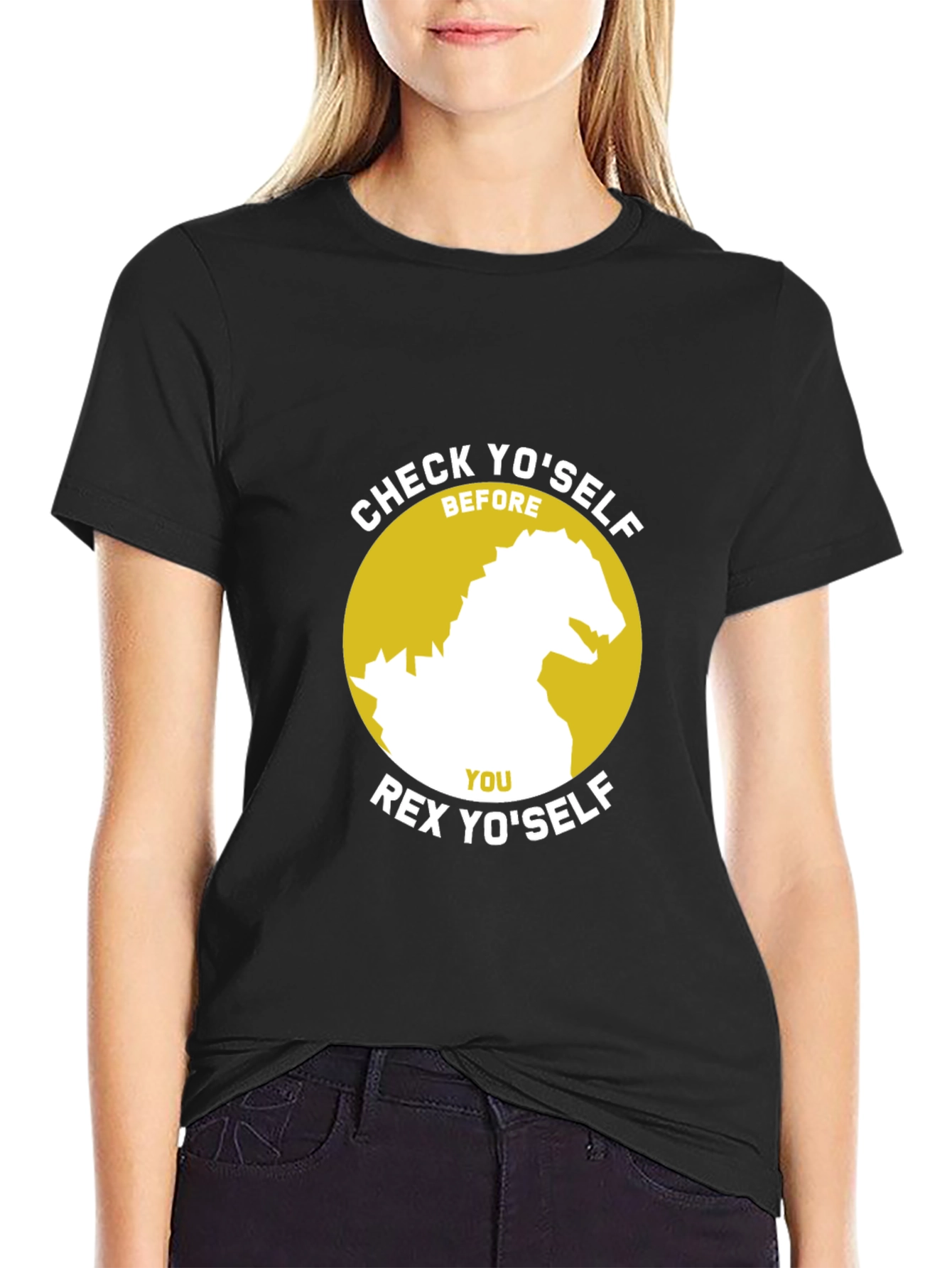 Check Yoself Rex Yoself Black T-Shirt
