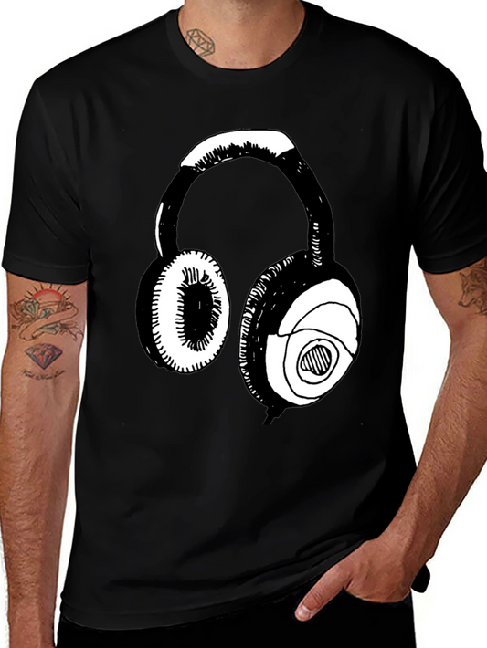 Headphones Graphic Tee - Black Casual T-Shirt
