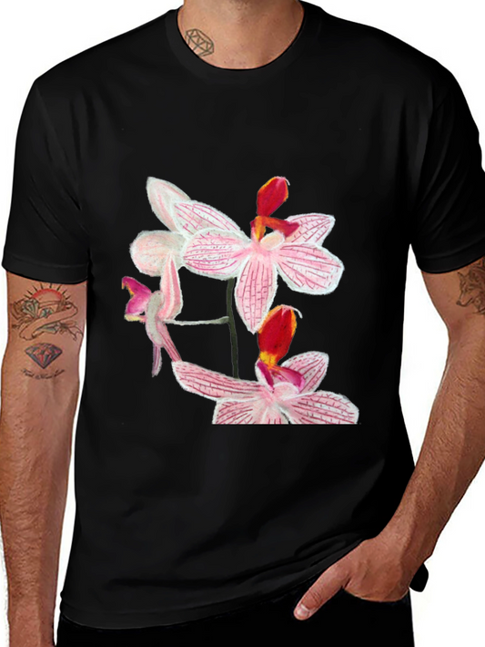Floral Orchid Graphic Black T-Shirt