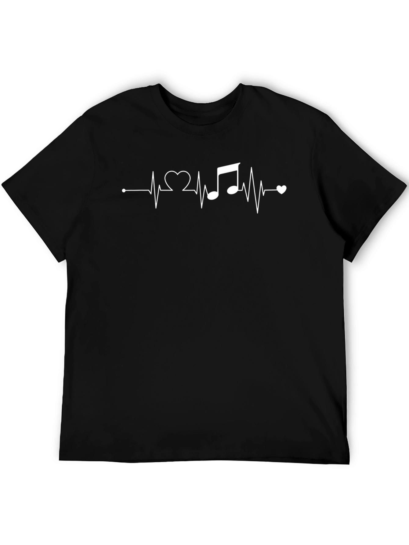 Heartbeat Music Note Graphic Tee - Black Cotton T-Shirt