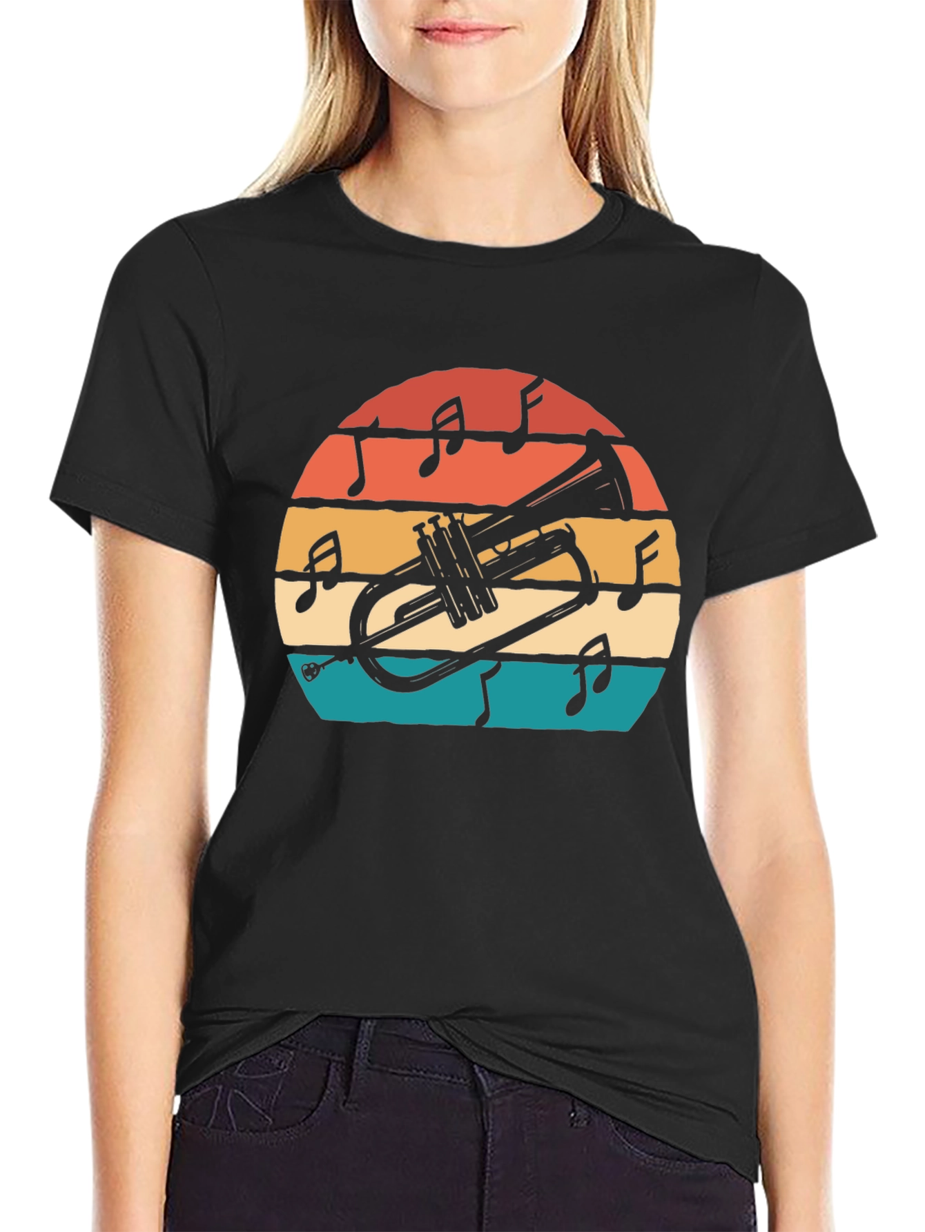 Retro Trumpet Sunset Graphic T-Shirt