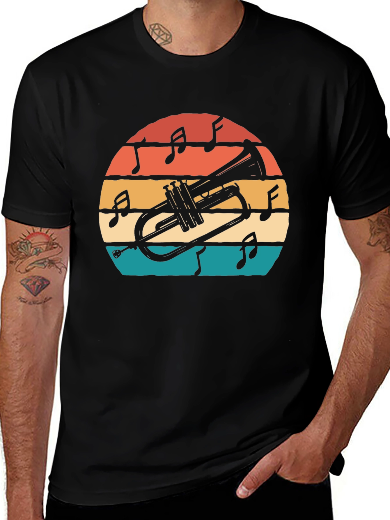 Retro Trumpet Sunset Graphic T-Shirt
