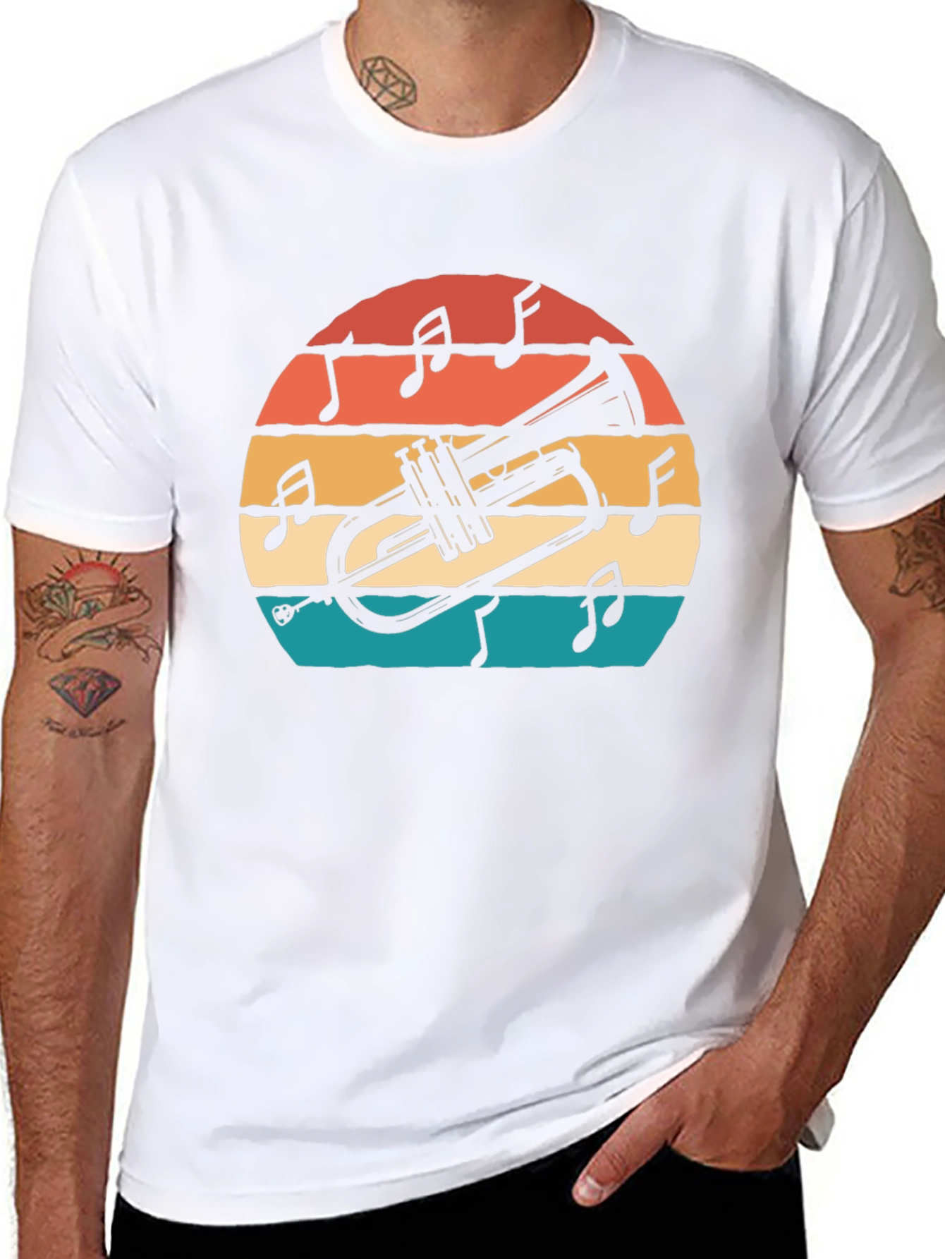 Retro Trumpet Sunset Graphic T-Shirt