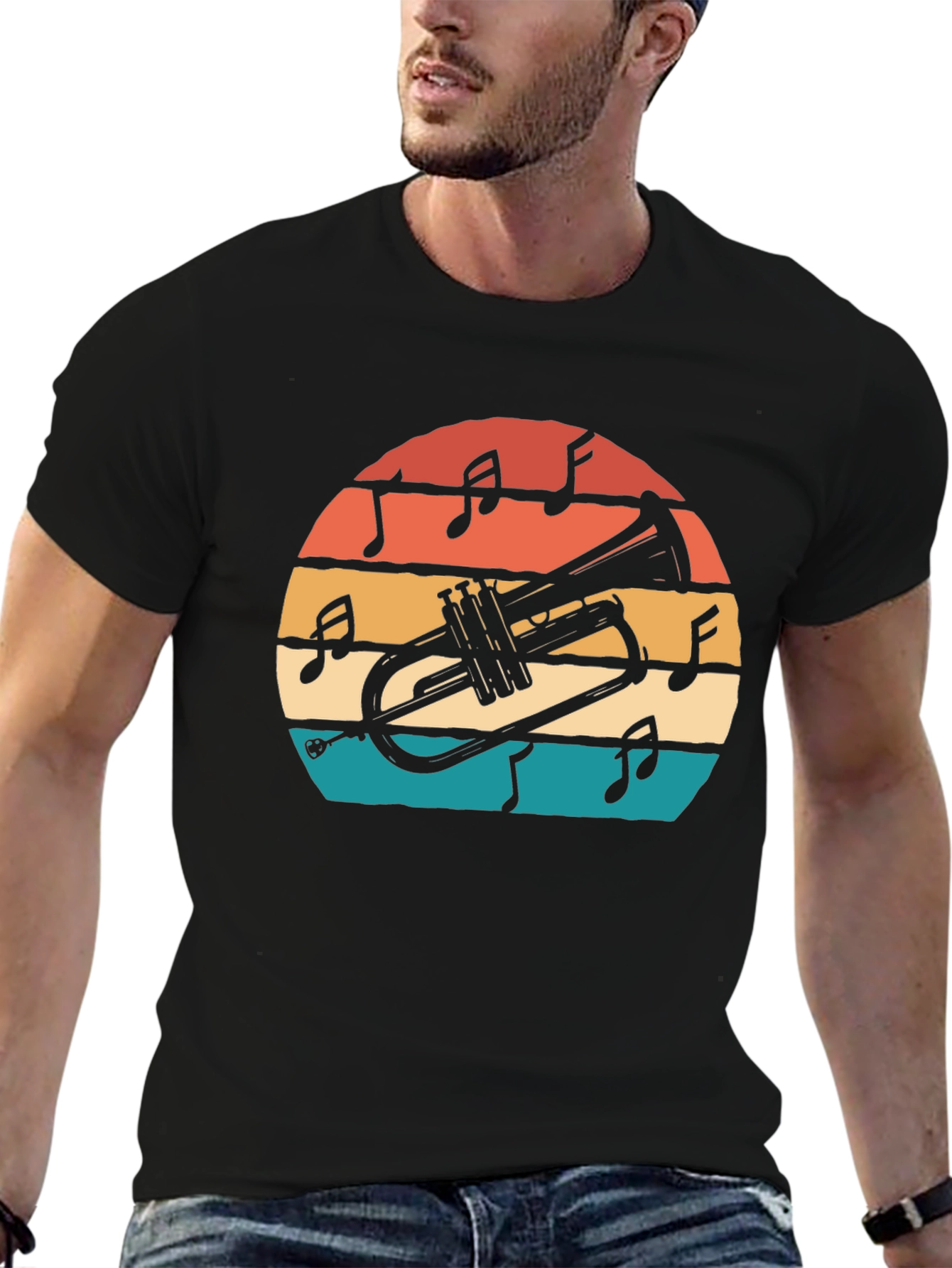 Retro Trumpet Sunset Graphic T-Shirt
