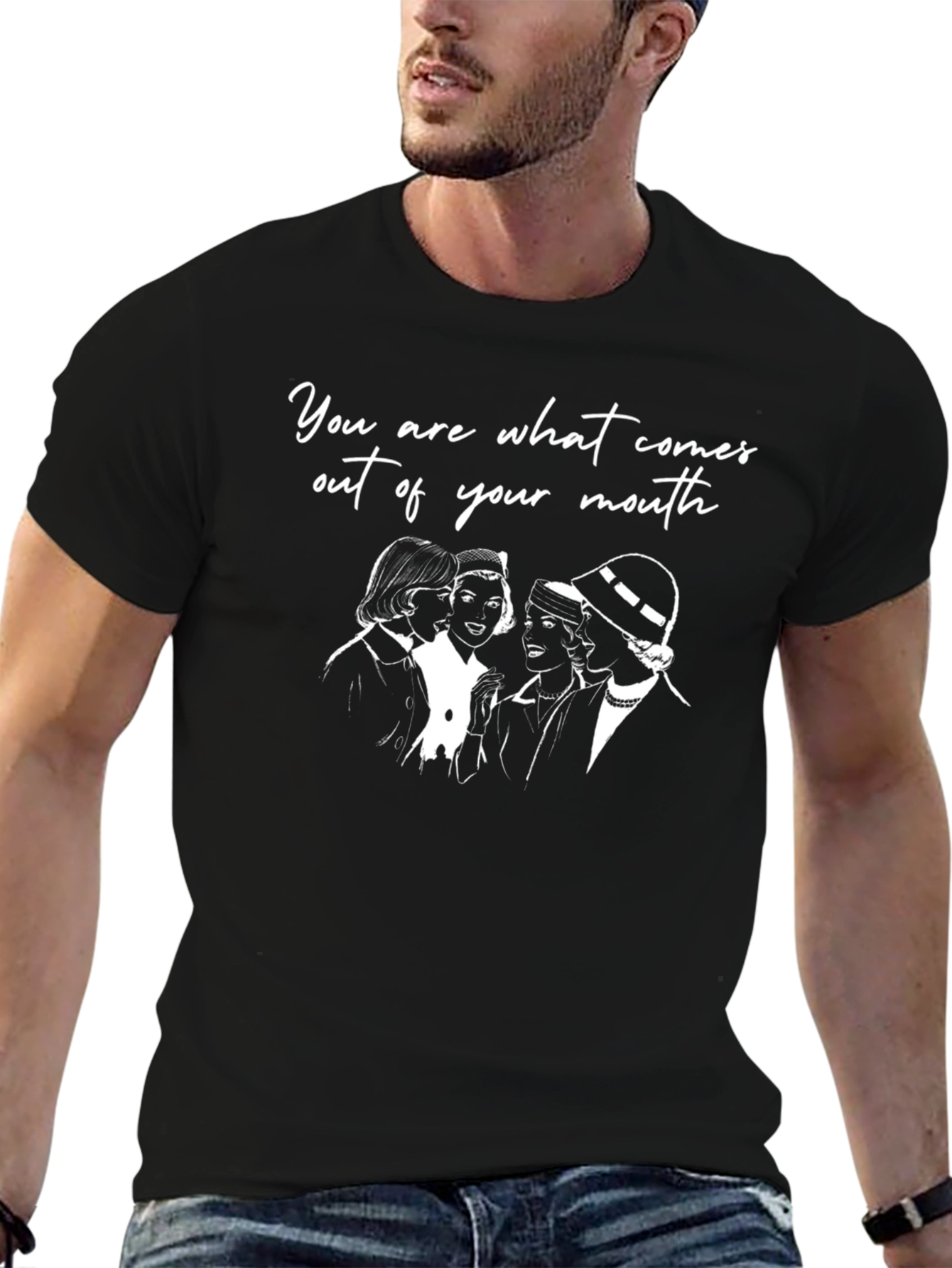 Women Chat Graphic T-Shirt - Black