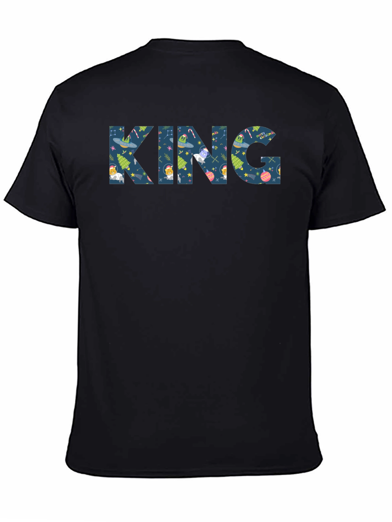 KING Christmas Pattern Crew Neck T-Shirt
