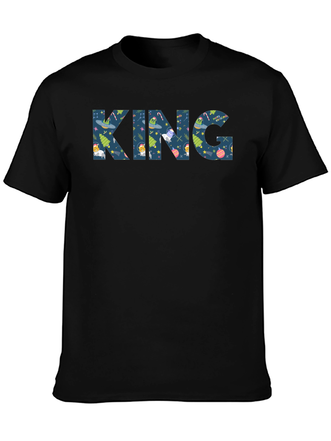 KING Christmas Pattern Crew Neck T-Shirt
