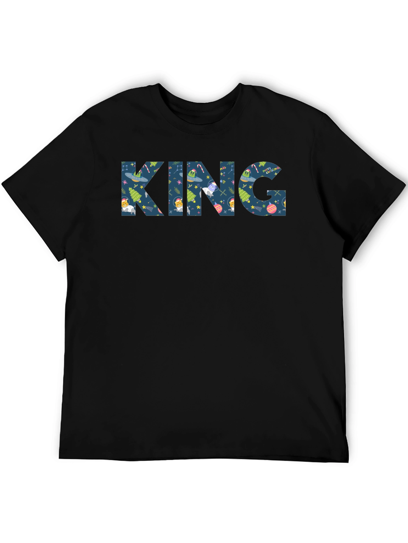 KING Christmas Pattern Crew Neck T-Shirt