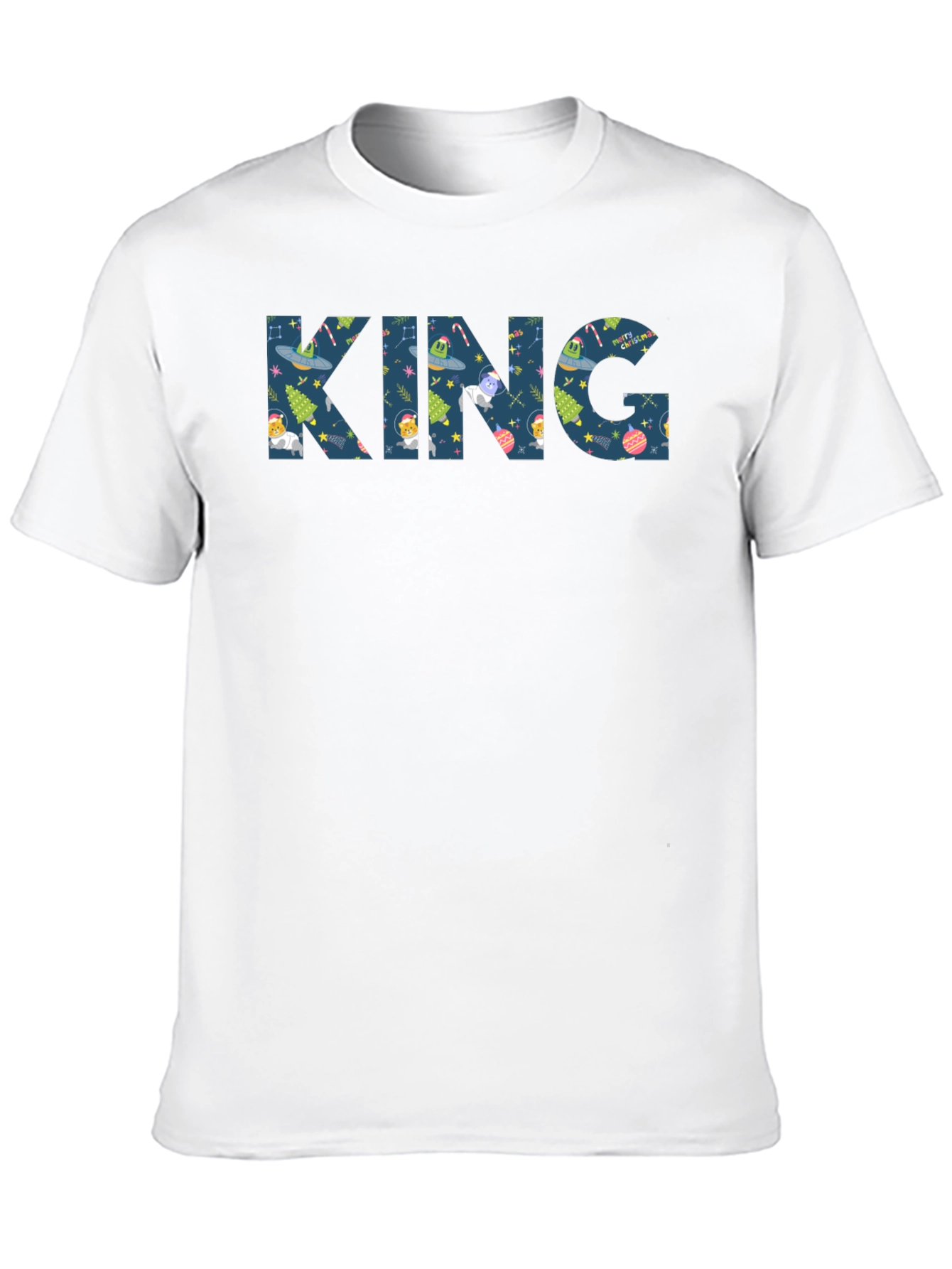 KING Christmas Pattern Crew Neck T-Shirt