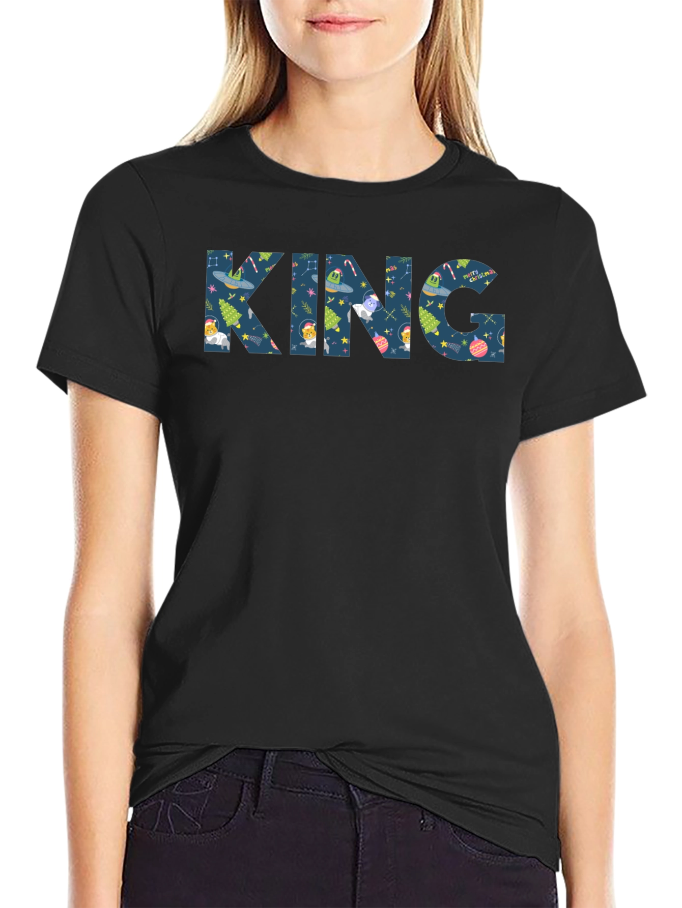 KING Christmas Pattern Crew Neck T-Shirt