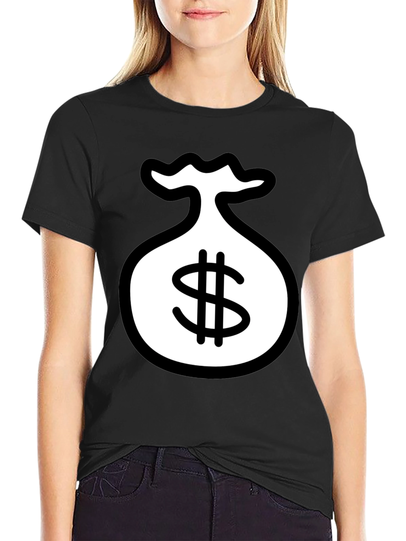 Black T-Shirt with Money Bag Graphic