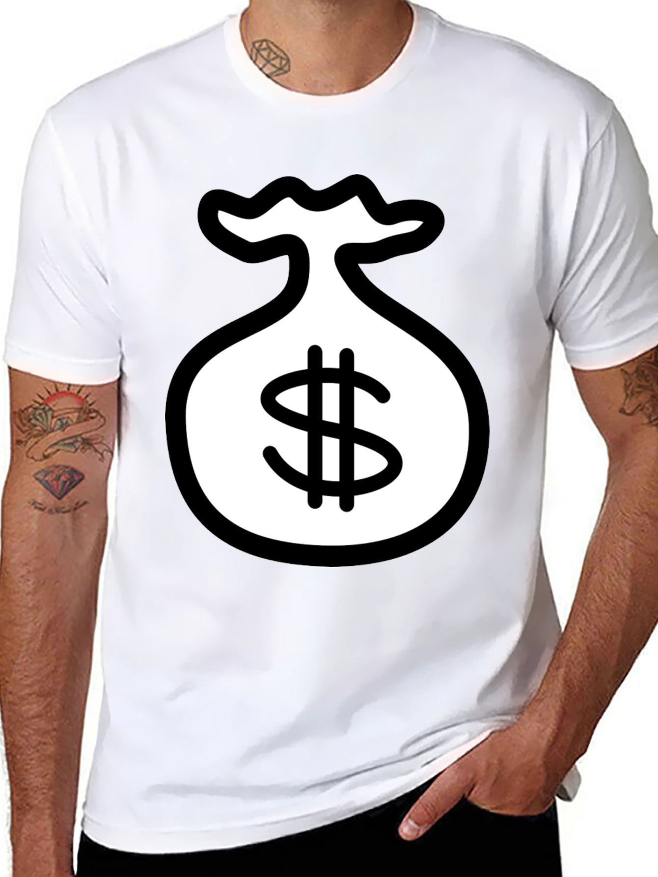 Black T-Shirt with Money Bag Graphic